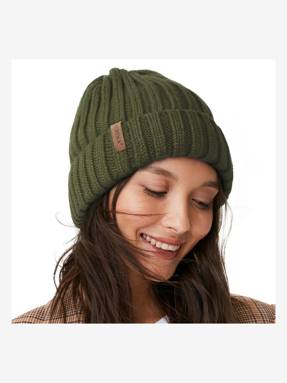 Winter Hats for Women Fleece Lined Beanie Knit Chunky Womens | Green | Size OS